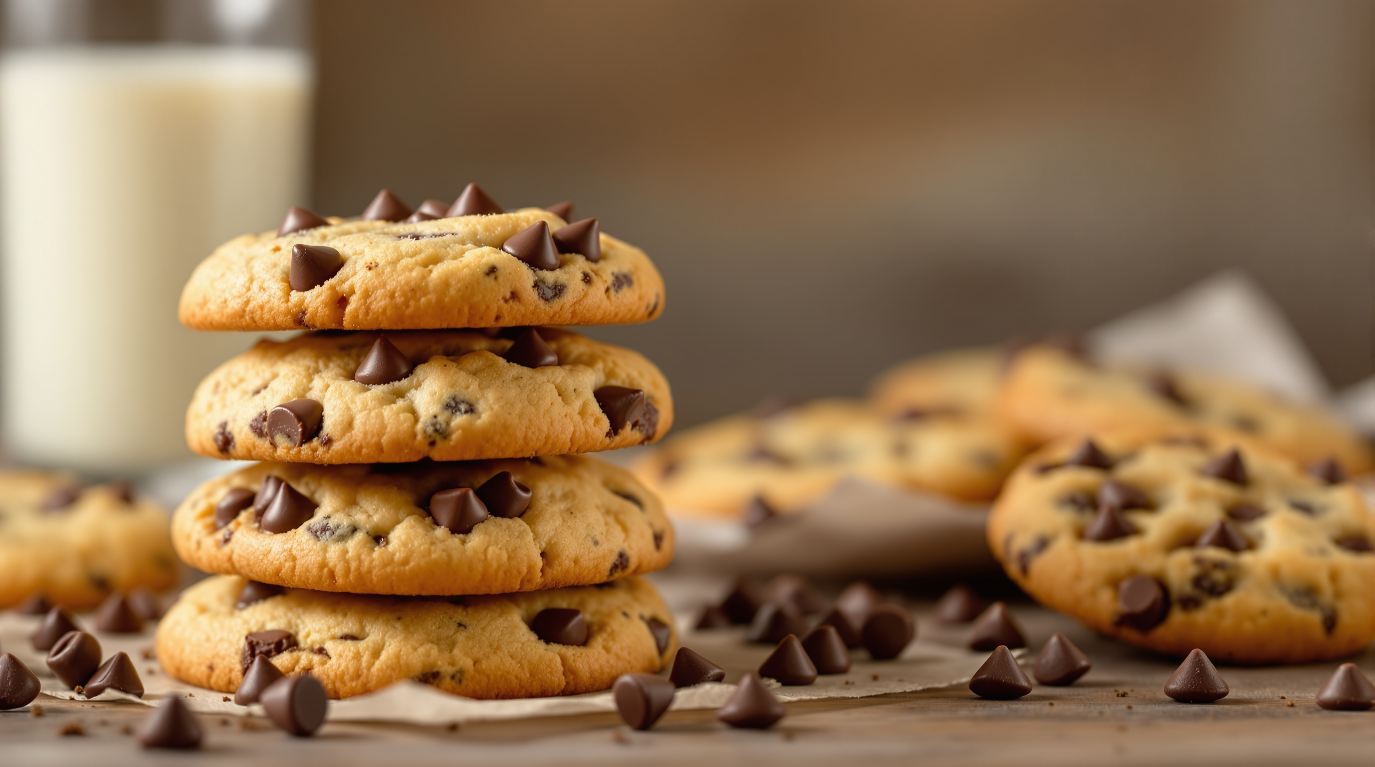 A stack of homemade chocolate chip cookies